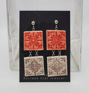 Mosaic Double Tile Earrings in Rust/Saddle