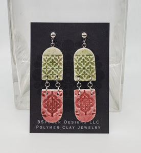 Mosaic Double Arch Earrings in Sage/Pomegranate
