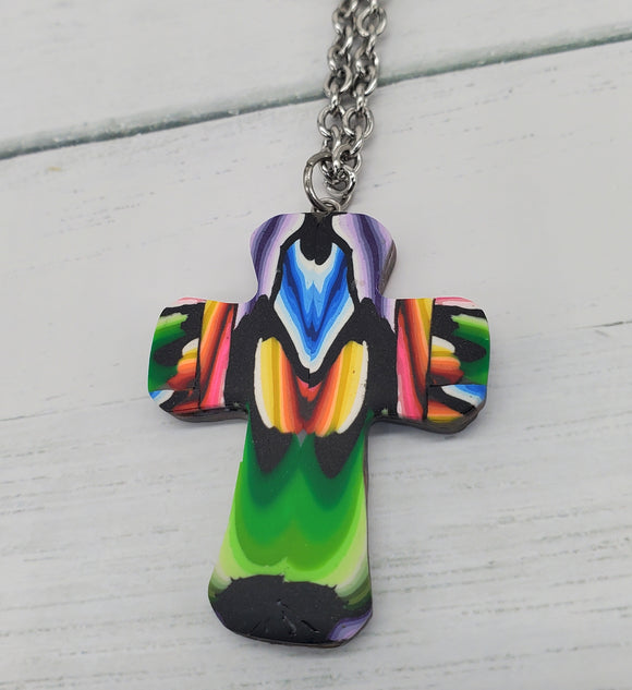 Stain Glass Cane Cross Necklace no.2