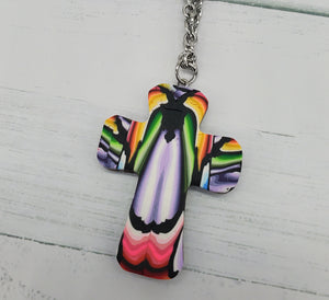 Stained Glass Cane Cross Necklace no.1