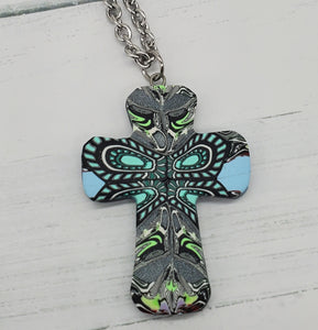 Mixed Cane Cross Necklace